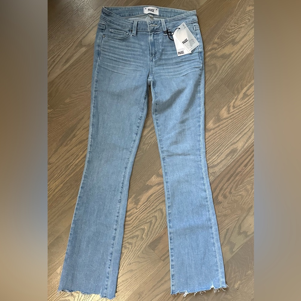 NWT - PAIGE Light Blue Manhattan Boot cut Jeans - distressed hem